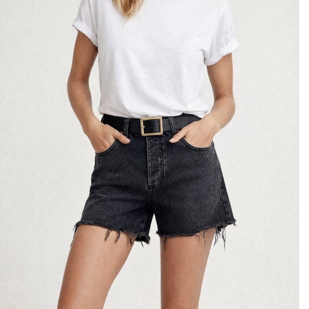Anine Bing Bonnie Raw Hem Cutoff Denim Shorts washed black sz 25